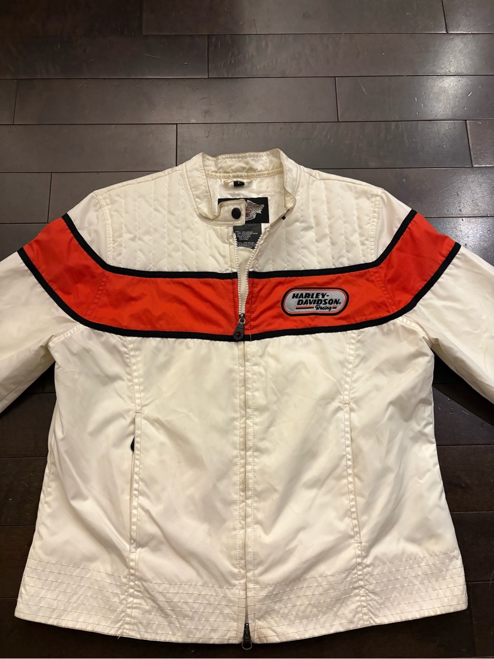 Harley-Davidson Women’s White and Orange Zip-Front Racing Jacket